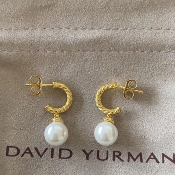 David Yurman Twisted Gold and Pearl Earrings - Picture 5 of 5